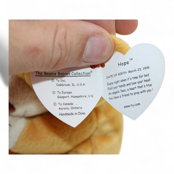 Ty Beanie Baby Hope Praying Bear Plush Toy 1998 Soft Collectible Tan Stuffed Ani - Picture 6 of 7